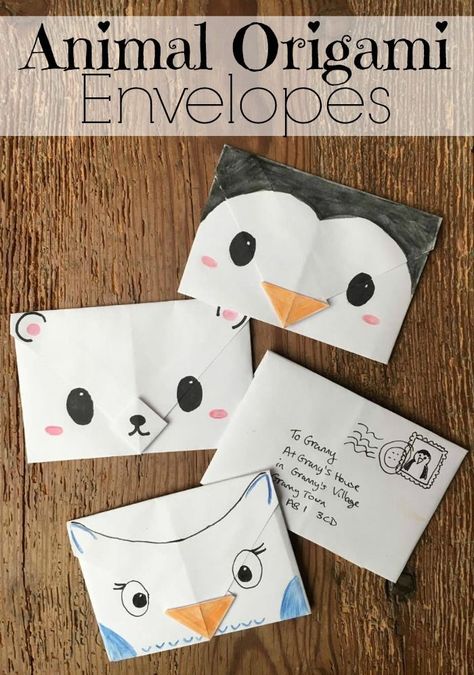 Cute Origami Envelopes - super cute and easy origami envelopes for Winter. These make great Christmas Letters, Thank You Letters, additions to Christmas gifts and tags or little notes to send just because. Love how easy these Animal Origami Envelopes are to make! Cutest Penguin, Polar Bear and Owl Designs! Origami Envelope Easy, Animal Origami, Basic Origami, Easy Origami For Kids, Red Ted Art, Owl Designs, Christmas Letters, Origami Envelope, Cute Origami