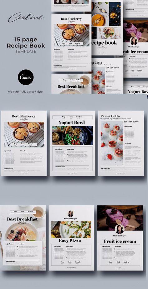 Canva Recipe Book, Recipe Card Design Ideas, Recipe Card Layout, Recipe Layout Templates, Canva Recipe Template, Recipe Cards Design, Cookbook Recipe Layout, Canva Cookbook Template, How To Make Recipe Book