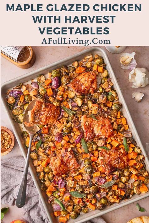 Sausage Butternut Squash Brussel Sprouts, Harvest Chicken Sheet Pan, Chicken Thigh Butternut Squash, Roasted Chicken And Butternut Squash, Thanksgiving Chicken Thighs Recipes, Maple Dijon Chicken Thighs, Sheet Pan Dinners Fall, Chicken Breast Fall Recipes, Fall Harvest Meals