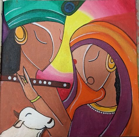 Easy Abstract Painting with acrylic colours on canvas for beginners. Radha Krishna Acrylic Painting Easy, Lord Krishna Canvas Painting Easy, Radha Krishna Abstract Painting Easy, Abstract Painting Of Krishna, Radhakrishna Abstract Paintings, Indian God Abstract Painting, Abstract Art Of God, Indian Aesthetic Painting Easy, Abstract Painting Krishna