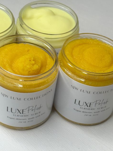 Polish your body with the luxurious LUXE Turmeric Body Polish! Made with potent turmeric, this scrub gently exfoliates to reveal glowing, healthy-looking skin. Prepare to be dazzled as you bid farewell to dryness and embrace your soft, revitalized skin with every use. (Watch out, you may start glowing for real!) after Scrub For Dark Spots, Benefit Of Turmeric, Turmeric Body Scrub, Turmeric Scrub, Bright Glowing Skin, Natural Eye Cream, Benefits Of Turmeric, Receding Gums, Body Polish