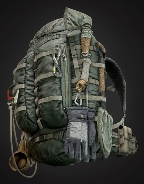 ArtStation - Hiking Backpack, Taha Mousavi Post Apocalypse Survivor, Survivalist Backpack, Survivor Character, Post Apocalyptic Survivor, Travelers Backpack, Apocalyptic Survivor, Bow Hunting Gear, Bushcraft Backpack, Camping Gear Survival