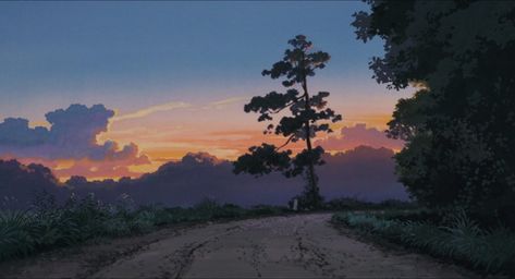 Studio Ghibli Sunset, Ghibli Sunset, Totoro Art, Studio Ghibli Background, Ghibli Artwork, Studio Ghibli Art, Ghibli Movies, Ghibli Art, Sunset Colors