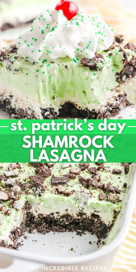 Pie, Essen, Shamrock Dessert Lasagna, Shamrock Lasagna Recipe, St Patricks Day Cheesecake Recipes, St Patrick’s Day Cheesecake, St Patricks Day Recipes Dessert, Shamrock Lasagna, Saint Patrick’s Day Recipes