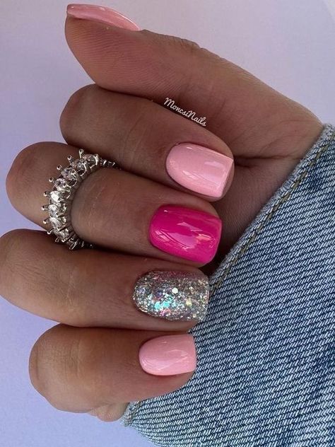 Gel Polish Valentine Nails, Valentines Day Manicure Short Nails, February Nail Colors 2024, Valentines Nails Short Nails, February Gel Nails Ideas Short, Pink And Silver Valentine Nails, February Nail Ideas 2024, Trendy Valentines Day Nails Pink And Red, Pink Holiday Nails Short