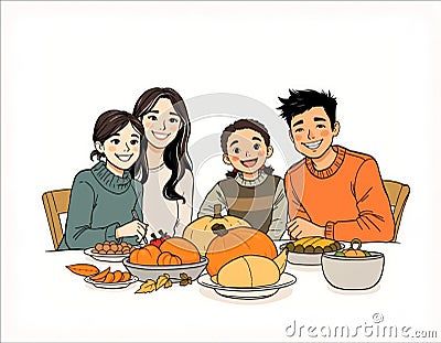 ai-generated-hand-drawing-family-gathered-sitting-thanksgiving-dinning-table-food Dining Table Drawing, Thanksgiving Vector, Thanksgiving Dining Table, Table Drawing, Drawing Family, Family Dining Table, Autumn Decoration, Pumpkin Candles, Family Dining