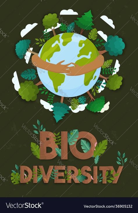 Biodiversity Project Ideas, Biodiversity Poster Ideas, Poster About Nature, Biodiversity Poster, Eco Friendly Poster, Biodiversity Illustration, Hands Hugging, Vertical Illustration, Biodiversity Project