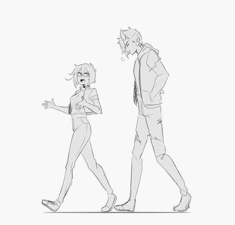 Tall And Short Pose Reference, Art Reference Poses Walking, People Walking Together Reference, Walking Next To Someone Reference, Walking Back Reference, Figure Drawing Reference Two People, Walking Pose Perspective, Running After Someone Reference, Duo Fighter Poses Reference