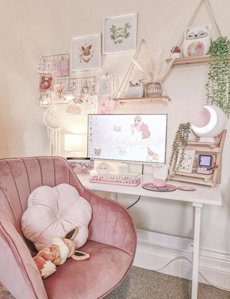 Cozy Gaming Setup, Cozy Gaming, Cozy Desk, Study Desk Decor, Gamer Room Decor, Video Game Room Design, Office Room Decor, Study Room Decor, Gaming Room Setup