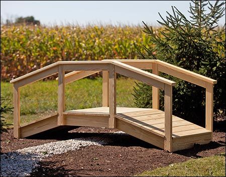 5'W x 10'L Treated Pine Hawthorne Bridge Wooden Bridge Garden, Yard Bridge, Cedar Garden Bridge, Garden Bridge Design, Backyard Bridges, Outdoor Bridges, Pond Bridge, Diy Pond, Deck Designs Backyard