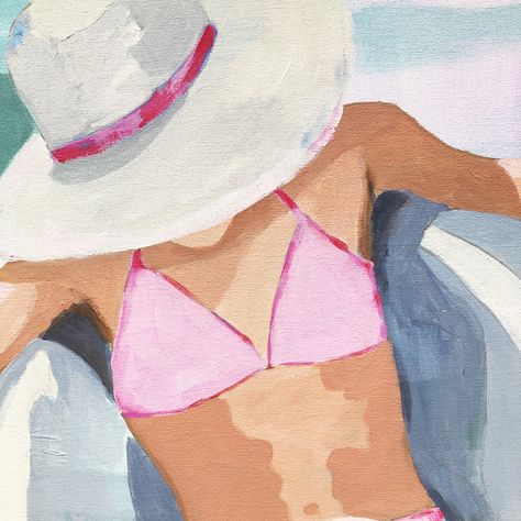 LUCILLE Lucille's southern roots forced her to always dress up...even for a visit to the beach. Pink was definitely her color so she searched and searched for the perfect bikini and coordinating hat. See the ORIGINAL of this piece HERE LUCILLE is available in 2 different options: 1. An Unframed Print - This has an added 1" border, allowing a framer of your choice to perfectly frame this piece. Art Prints are printed on premium archival paper with non-toxic inks that stay brilliantly colored for Beachy Paintings, Beach Pink, Beach House Art, Natural Wood Frames, Paper Print, Artist Canvas, Beach Art, Beautiful Paintings, Cool Artwork