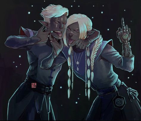 Fantasy Siblings Art, Dnd Siblings, Twins Character Art, Elf Siblings, Fantasy Siblings, Drow Aesthetic, Half Elf Dnd, Drow Male, Sibling Art