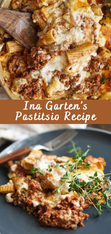 Ina Garten’s Pastitsio Recipe | Cheff Recipes Ina Garden Panzella Salad, Ina Garten's Pastitsio, Pastitsio Recipe Ina Garten, Ina Garten Pastitsio, Ina Garden Pasta Recipes, Ina Garden Lasagna, Pastitsio Ina Garden, Sunday Night Pasta Dinner, Greek Pasta Dishes