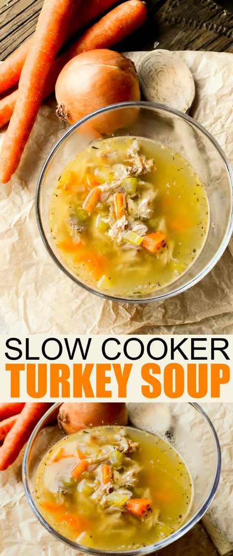 Soup Recipe Slow Cooker, Turkey Soup Crockpot, Turkey Soup Recipes, Easy Turkey Soup, Slow Cooker Turkey Soup, Turkey Soup From Carcass, Homemade Turkey Soup, Herbs Recipes, Turkey Breast Crockpot