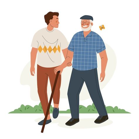 Free vector flat design young people hel... | Free Vector #Freepik #freevector #old-young #old #old-person #elderly App Interface Design, Oldest Human, Old Person, People Videos, Elderly People, Happy Retirement, App Interface, People Illustration, Old People