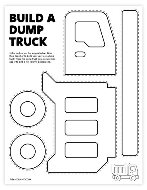 Dump Truck Template, Construction Vehicles Crafts, Construction Activities Preschool, Construction Theme Preschool, Truck Template, Preschool Construction, Truck Crafts, Elf Crafts, Truck Clipart