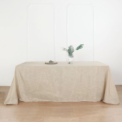 90"x132" Beige Linen Rectangular Tablecloth, Slubby Textured Wrinkle Resistant Tablecloth | Efavormart Linen Table Cloth, Burlap Tablecloth, Table Overlays, Country Theme, Table Skirt, Tablecloth Fabric, Linen Table Runner, Rectangular Table, Rustic Elegance