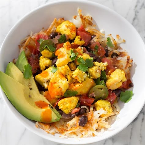 Ultimate Tofu Breakfast Burrito Bowls Tofu Breakfast Burrito, Breakfast Burrito Bowls, Vegan Breakfast Burrito, Tofu Breakfast, Veggie Ideas, Burrito Bowls Recipe, Breakfast Burrito, Burrito Bowls, Hash Brown