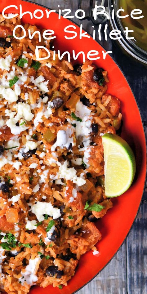 This Chorizo Rice One Skillet Dinner is a great budget friendly recipe, made with Mexican chorizo. It's a quick and easy meal, perfect for any day of the week. Chorizo Side Dish Recipes, Spicey Food Recipes Dinners, Paleo Chorizo Recipes, Hearty Diet Meals, Whole 30 Chorizo Recipes, Chorizo Skillet Dinners, Turkey Chorizo Recipe Dinners, Rice Chorizo Recipes, Lamb Chorizo Recipes