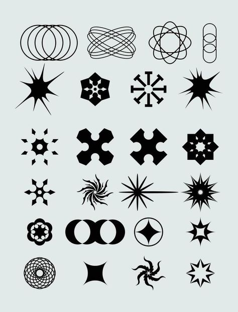 Abstract icon shape symbol set bundle geometric spiral brutalism acid element template clip art vector editable Brutalism Elements, Abstract Icons, Geometric Spiral, Editing Hacks, Design Shapes, Font Ideas, Retro Minimalist, Geometric Symbols, Abstract Pattern Design