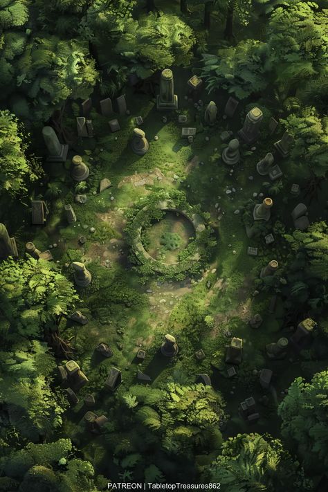 Step into the Enchanted Glade battle map for DND adventure! Dive into a mystical forest setting perfect for RPG gameplay. Discover more immersive maps on Patreon. #DND #RPG #BattleMap #DNDMaps #TabletopGaming #Patreon Dnd Jungle Village Map, Dnd Forest Village, Forest Clearing Battlemap, Dnd Hideout Map, D&d Forest Map, Dnd Jungle Map, Dnd Battle Maps Forest, Dnd Forest Map, Forest Battle Map