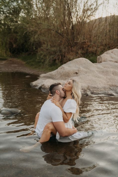 Salt River Mesa Arizona Creative Couples Session Water Lake River River Photoshoot Ideas Couple Photos, Couples Photoshoot Water, River Couple Pictures, Couple Water Photoshoot, Water Couple Photoshoot, Couple Lake Pictures, Engagement Photos By The River, Couple River Photoshoot, River Engagement Pictures