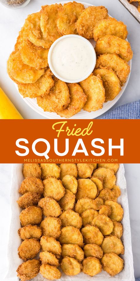 A golden crispy fried yellow squash to impress your family and friends! This simple summer side dish will give you a tender treat from a fresh ingredient! Save this simple fried squash recipe for more side dish ideas! Shredded Squash Recipes, Easy Summer Dinner Ideas Simple, Fresh Yellow Squash Recipes, Air Fryer Fried Squash, Recipes Using Squash, Fried Veggies Recipes, How To Cook Squash On The Stove, Easy Fried Squash Recipes, Recipes For Yellow Summer Squash