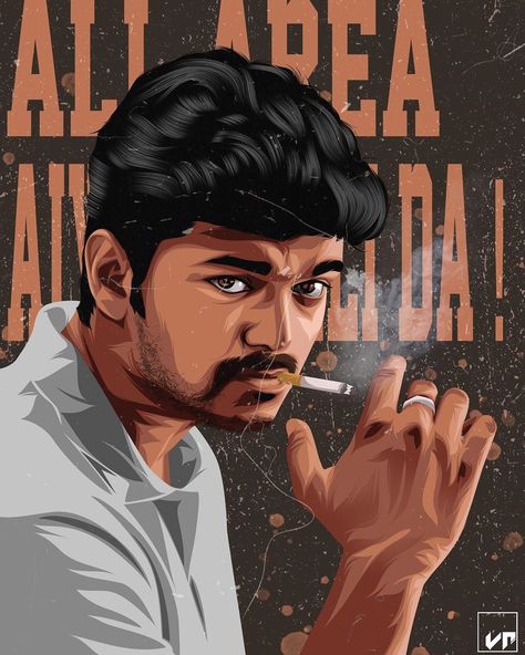 Actor Surya Illustration Art, Thalapathy Vijay Posters, Tamil Posters For Room, Tamil Cinema Art, Surya Illustration, Kollywood Tamil Posters, Thalapathy Poster, Cinema Art Illustration, Vijay Ghilli