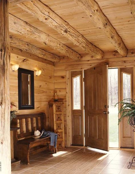 Rustic Cabin Interior Walls, Modern Pine Cabin, Pine House Interiors, Light And Airy Cabin, Whitewashed Log Cabin Interior, Cabin With Pine Walls, Light Pine Walls, Pine Cabin Interior Wood Walls, Light Cabin Interior