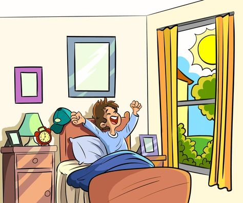 Wake Up Cartoon, Breakfast Cartoon, Sleep Cartoon, Up Cartoon, Boy Sleeping, Boy Sketch, Boy Coloring, Up Animation, Drawing Lessons For Kids