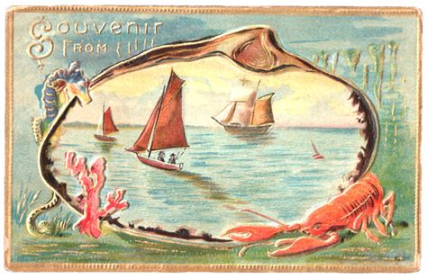 Plush Possum Studio: Antique Postcard: Seaside Sunset Over the Water Coral Art, Vintage Valentine Cards, Art Journal Therapy, Vintage Mermaid, Nautical Art, Seashell Art, Antique Postcard, Vintage Valentines, Vintage Artwork