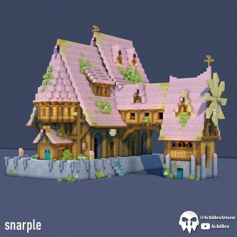 Fairycore Castle Minecraft, Alice In Wonderland Minecraft Builds, Minecraft Cute Castle, Fairy Tale Minecraft, Minecraft Cute Cottage, Whimsical Minecraft Builds, Minecraft Magical House, Girly Minecraft Houses, Fairy Village Minecraft