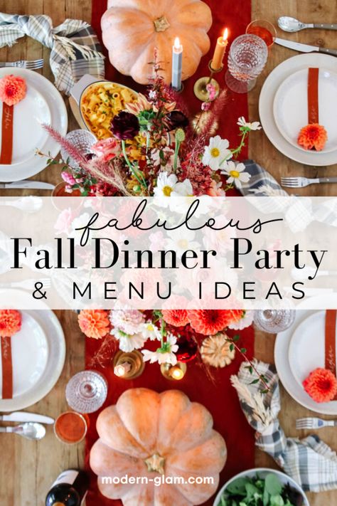 French Fall Dinner Party, Fall Dinner Party Entree, Fall Party Main Dishes, Fall Entertaining Dinner Parties, Hosting Fall Dinner Party, Gratitude Dinner Ideas, Fall Bbq Menu Ideas, Dinner Party Menu Themes, Pescatarian Dinner Party Menu Ideas