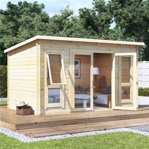 Cabin Summer, Corner Summer House, Garden Log Cabins, Insulated Garden Room, Log Cabins For Sale, Summer House Garden, Backyard Cottage, Studio Shed, Summer Houses