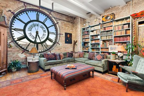 Warehouse Living, Sleeping Loft, Loft Living, Loft Design, Lower Manhattan, Style Deco, Design Del Prodotto, Large Clock, Spacious Living