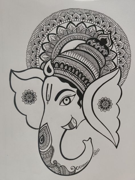 Ganesha Mandala Art Easy, Mandala Drawing Of God, Ganesh Mandala Art Easy, Ganesh Doodle Art, Mandala Art Simple Drawings, Simple Pencil Drawings Easy, Ganesha Drawing Mandala, Mandala Sketch Simple, Ganesha Art Drawing