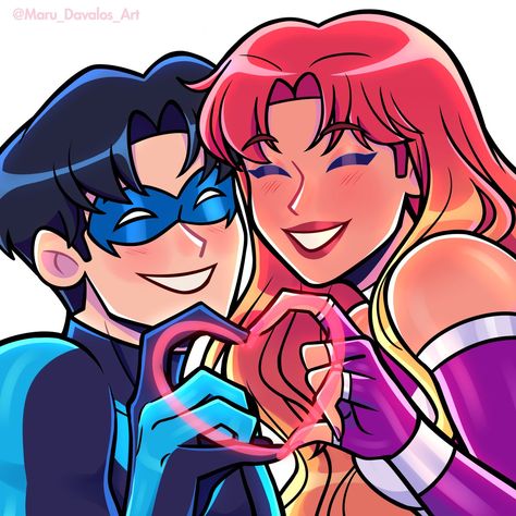 Starfire X Nightwing, Nightwing Robin, Robin Starfire, Star Fire, Nightwing And Starfire, Original Teen Titans, Teen Titans Fanart, Teen Titan, Dc Comics Artwork