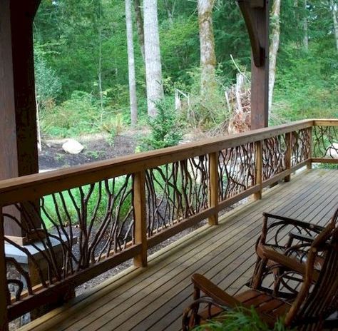 (33+) DIY Deck Railing Ideas & Designs That Are Sure to Inspire You  #homedecor #HomeDecorIdeas #BackyardIdeas #DiyHomeDecor #DreamHomeDecor #Deck #Railing #deckrailing #deckrailingideas #deckrailingdesign  #patioideas #Patio Reling Design, Rustic Deck, Wood Deck Railing, Deck Railing Design, Wood Balusters, Building A Porch, Wood Railing, Wooden Deck, Rustic Porch