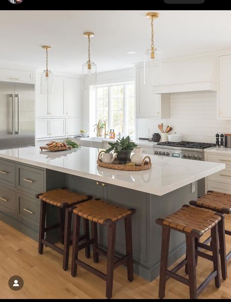 Kitchen Island With Stools, Island With Stools, Jacobs Well, Well House, Kitchen 2024, Green Kitchen Cabinets, Kitchen Redesign, New House - Kitchen, Kitchen Island With Seating