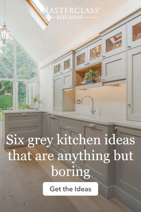 Explore the timeless charm of grey kitchens with our blog: '6 Grey Kitchen Ideas Far from Boring.' From sleek grey kitchen cabinets to inspiring decor, dive into the latest trends and design ideas. Elevate your space with these stylish grey kitchen ideas! 🌟 #GreyKitchen #KitchenIdeas #GreyDecor #HomeTrends Grey Scale Kitchen, Kitchen Cabinet Colors With Grey Floors, Kitchen Floors With Grey Cabinets, Dark Grey And White Kitchen Cabinets, Kitchen Ideas Grey Floor, Kitchen Ideas Grey Cabinets, Grey And Brown Kitchen, Grey Shaker Kitchen Ideas, Kitchen With Grey Cabinets