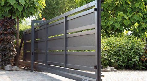 contemporary sliding gates - Google Search | Driveway Gate ... Carport Aluminium, Tor Design, Gate Designs Modern, Outdoor Gate, Modern Gate, House Main Gates Design, Front Gate Design, Entrance Gates Design, Metal Gates