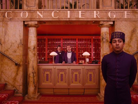 Hotel Grand Budapest, Grand Budapest Hotel Film, Lobby Desk, Seven 1995, Wes Anderson Aesthetic, Lobby Boy, Wes Anderson Style, The Grand Budapest Hotel, Wes Anderson Movies