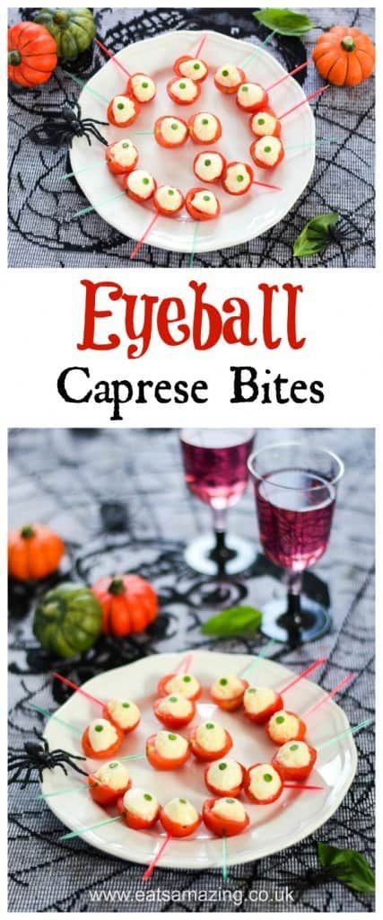 Caprese Eyeballs, Party Food Snacks, Healthy Halloween Party Food, Snack Halloween, Halloween Fingerfood, Menu Halloween, Caprese Bites, Fall Party Food, Kids Lunch Boxes