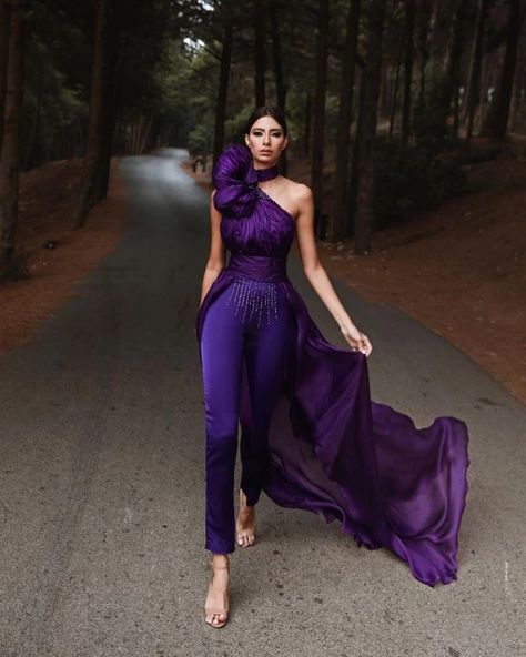 Jumpsuit With Train, Women Pants Suit, Prom Jumpsuit, Sleeveless Prom Dress, Purple Jumpsuit, Prom Dress With Train, Halter Prom Dresses, Evening Jumpsuit, Red Carpet Gowns