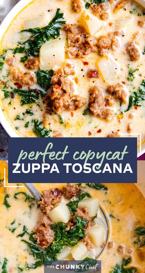 Crockpot Soup Recipes Ground Turkey, Hardy Soup Recipes, Soup With Chorizo, Copycat Zuppa, Copycat Zuppa Toscana, Olive Garden Copycat, Zuppa Toscana Soup, Tuscan Soup, Toscana Soup