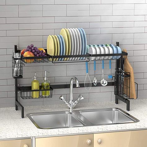 Organize Utensil Drawer, Utensils Organization Ideas, Dish Drying Rack Over Sink, Drying Rack Over Sink, Kitchen Shelf Organizer, Stainless Steel Kitchen Shelves, Utensil Drawer Organization, Kitchen Shelves Organization, Drying Room