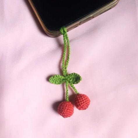 Cherry phone charm🍒 Dm to order 🫶🏻 #crochet #crochetlove #crochetaddict #microcrochet Crochet Phone Charm, Crochet Cherries, Crochet Inspo, Fun Crochet, Fun Crochet Projects, Crochet Diy, Phone Charm, Diy Crochet, Crochet Ideas