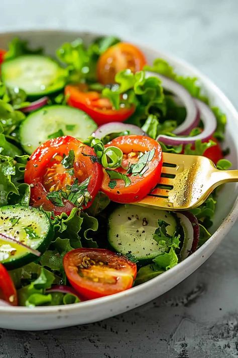 Garden Salad: A Fresh Summer Recipe - BeCentsational Menu Photoshoot, Viral Cucumber, Ramzan Images, Garden Salad Recipe, Turkish Salad, Low Calorie Salad, Food Noodles, Cucumber Salad Recipe, Dairy Free Dinner