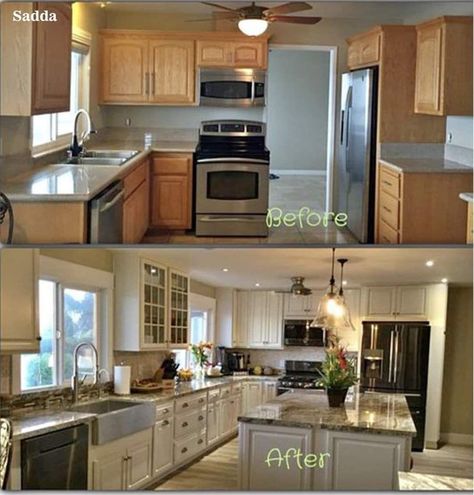 Older House Kitchen Remodel, Remodeling Older Homes Before After, Open Concept Kitchen Living Room Before And After, Adding Kitchen Island Before And After, Opening Up A Kitchen To Living Room Before And After, Kitchen Remodel Expansion, Expanding Kitchen Into Dining Room Before And After, Kitchen Redo Before And After, Remove Dining Room Wall To Expand Kitchen