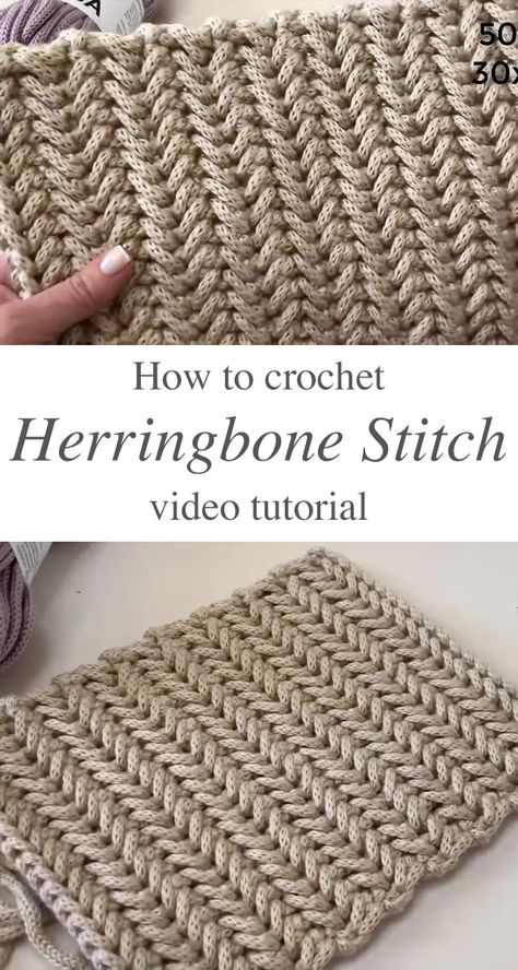 Crochet Herringbone Stitch, Herringbone Crochet, Crochet Herringbone, Ornaments Crochet, Granny Pattern, Diy Yarn Crafts, Easy Crochet Stitches, Beginner Knitting Projects, Herringbone Stitch